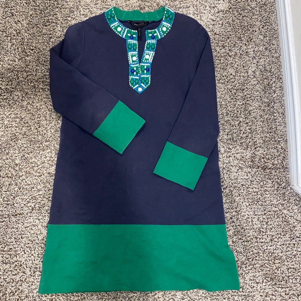 BCBG Two Two neck beaded silk blend dress size m